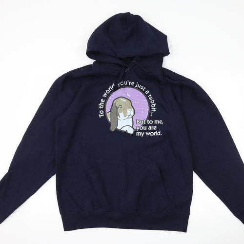 Fruit of the Loom Mens Blue   Pullover Hoodie Size L  - rabbit slogan
