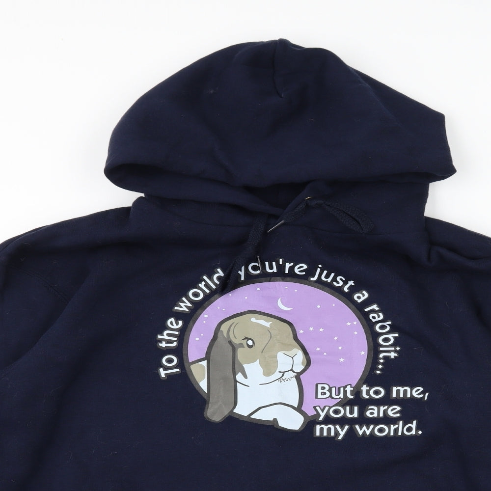 Fruit of the Loom Mens Blue   Pullover Hoodie Size L  - rabbit slogan