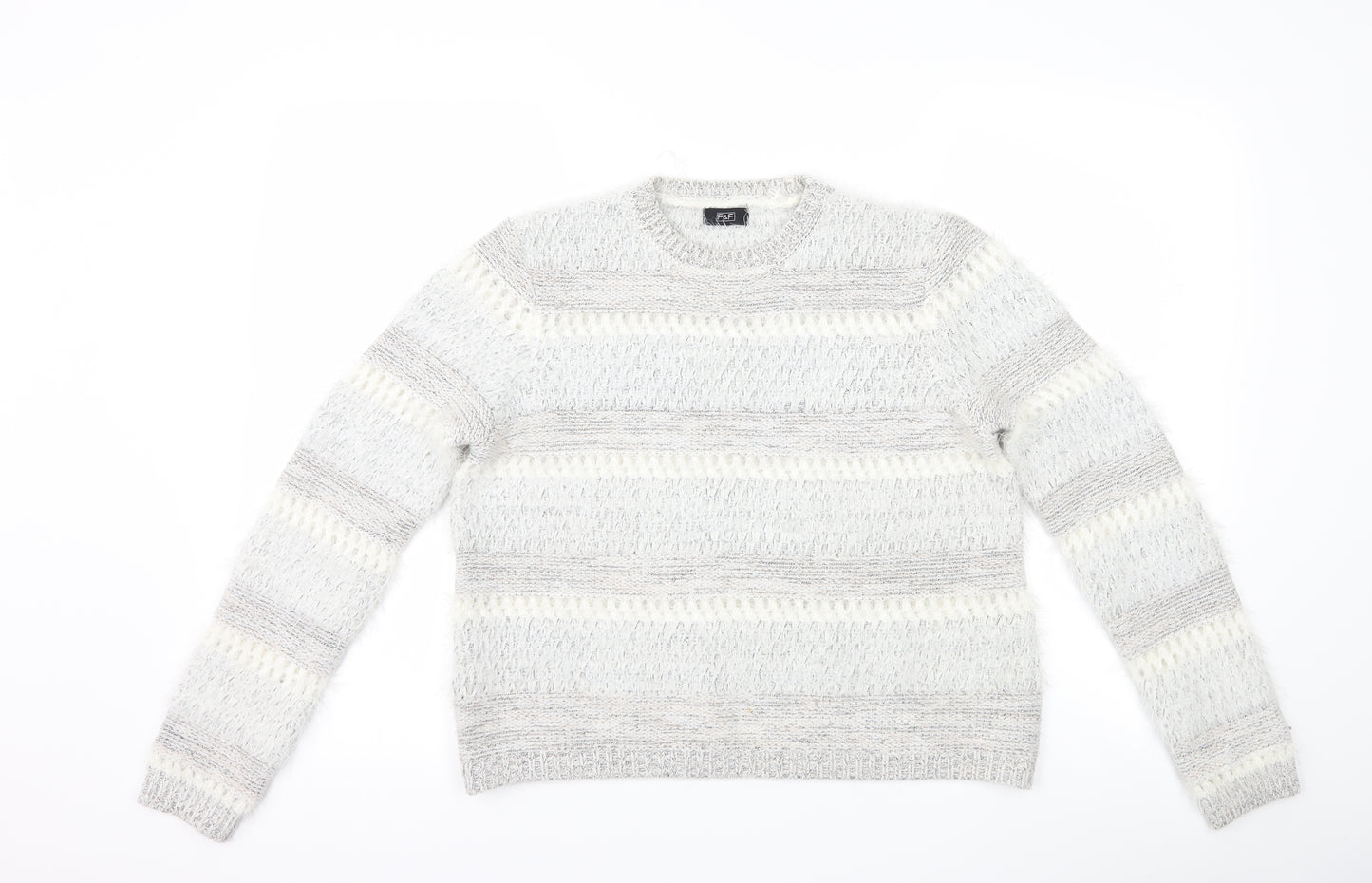 F&F Womens Grey Striped  Pullover Jumper Size 12