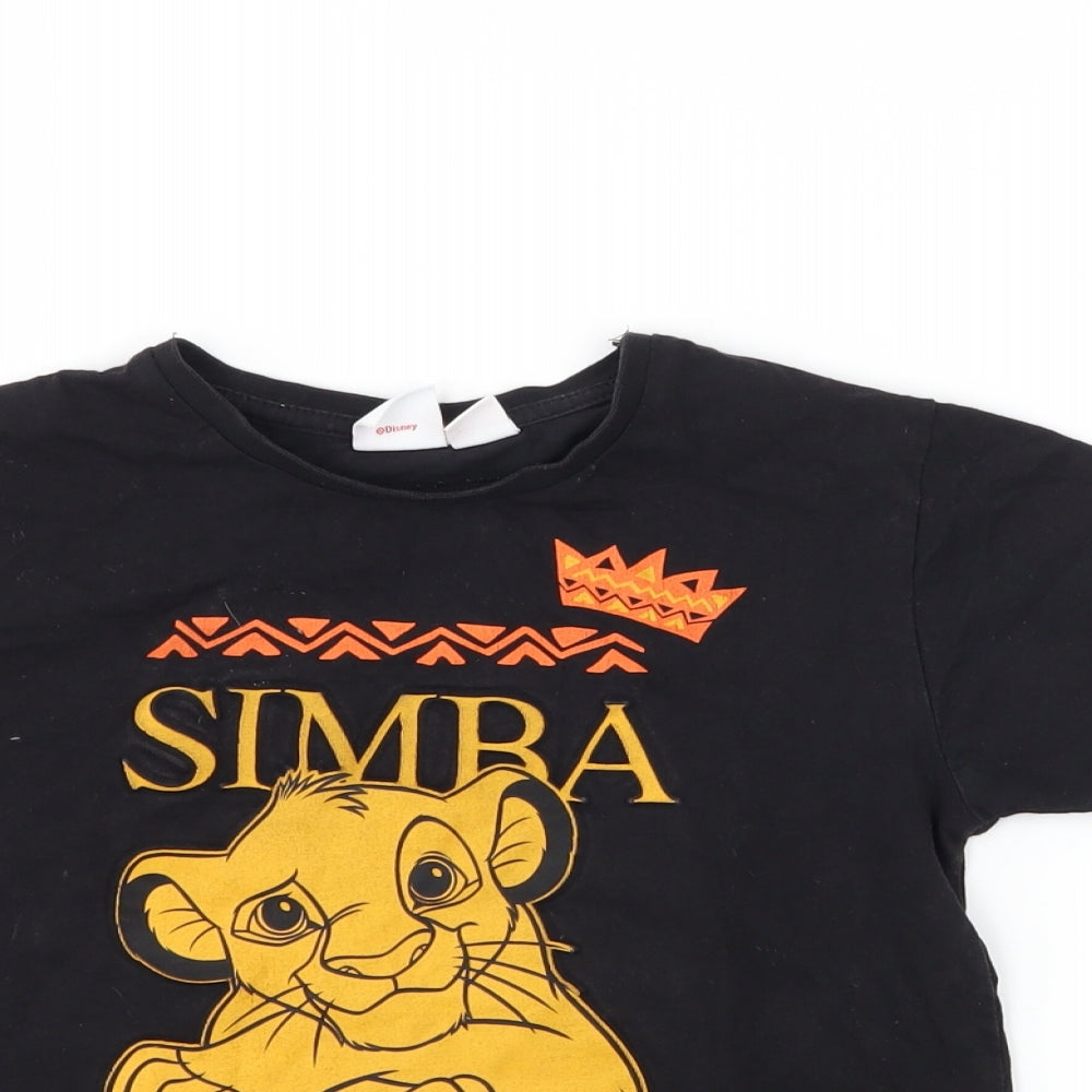 Primark Girls Black   Basic T-Shirt Size 7-8 Years  - disney the lion king