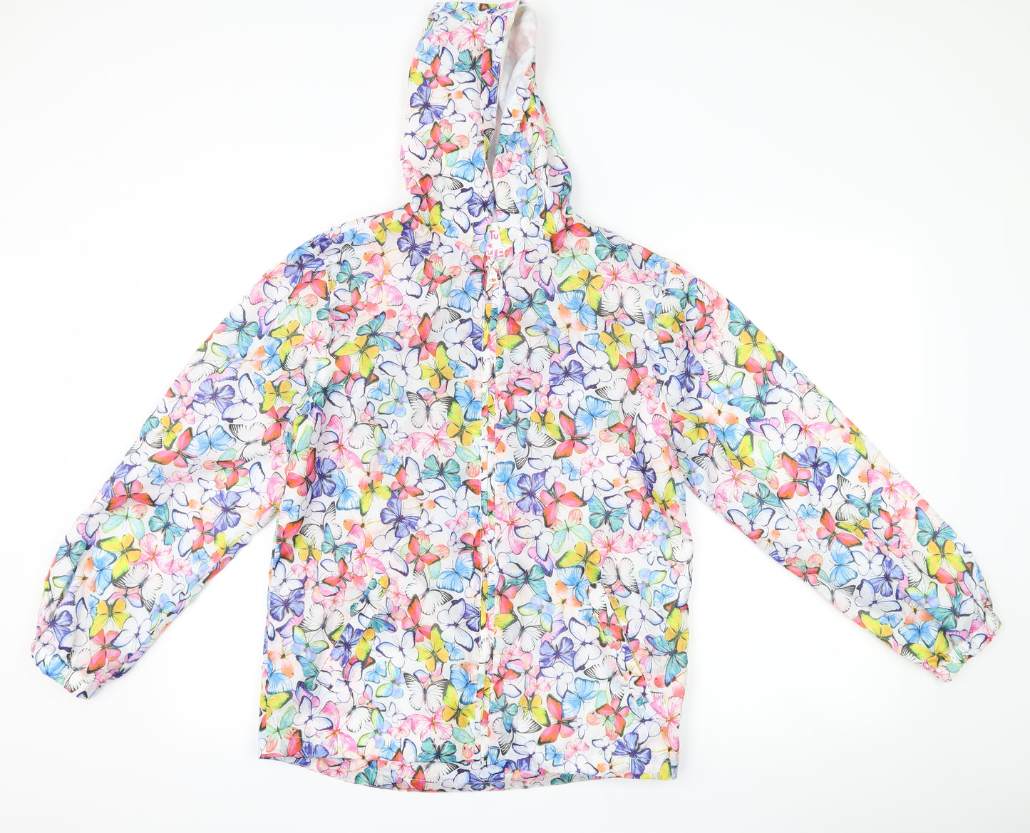 TU Girls White   Rain Coat Coat Size 11-12 Years  - Butterflies