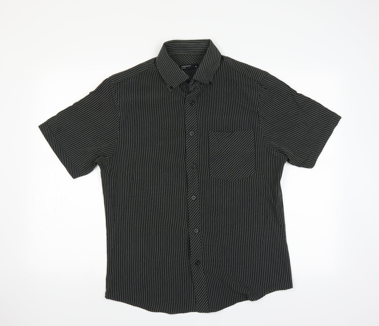 Cedar Wood State Mens Black Striped   Button-Up Size M