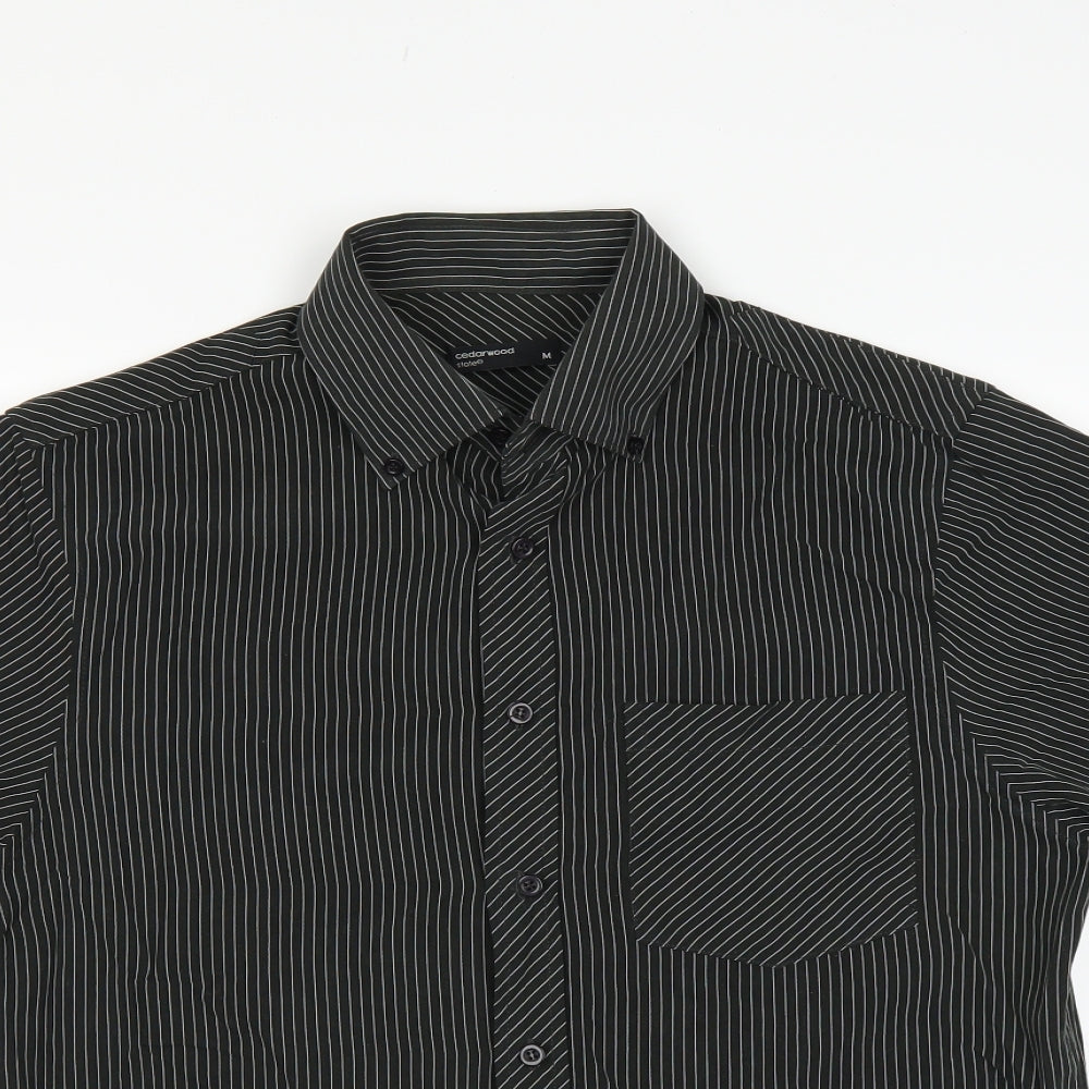 Cedar Wood State Mens Black Striped   Button-Up Size M