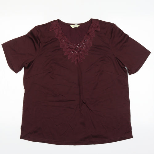 Classics Womens Red   Basic Blouse Size 16  - embroidered neckline wine red
