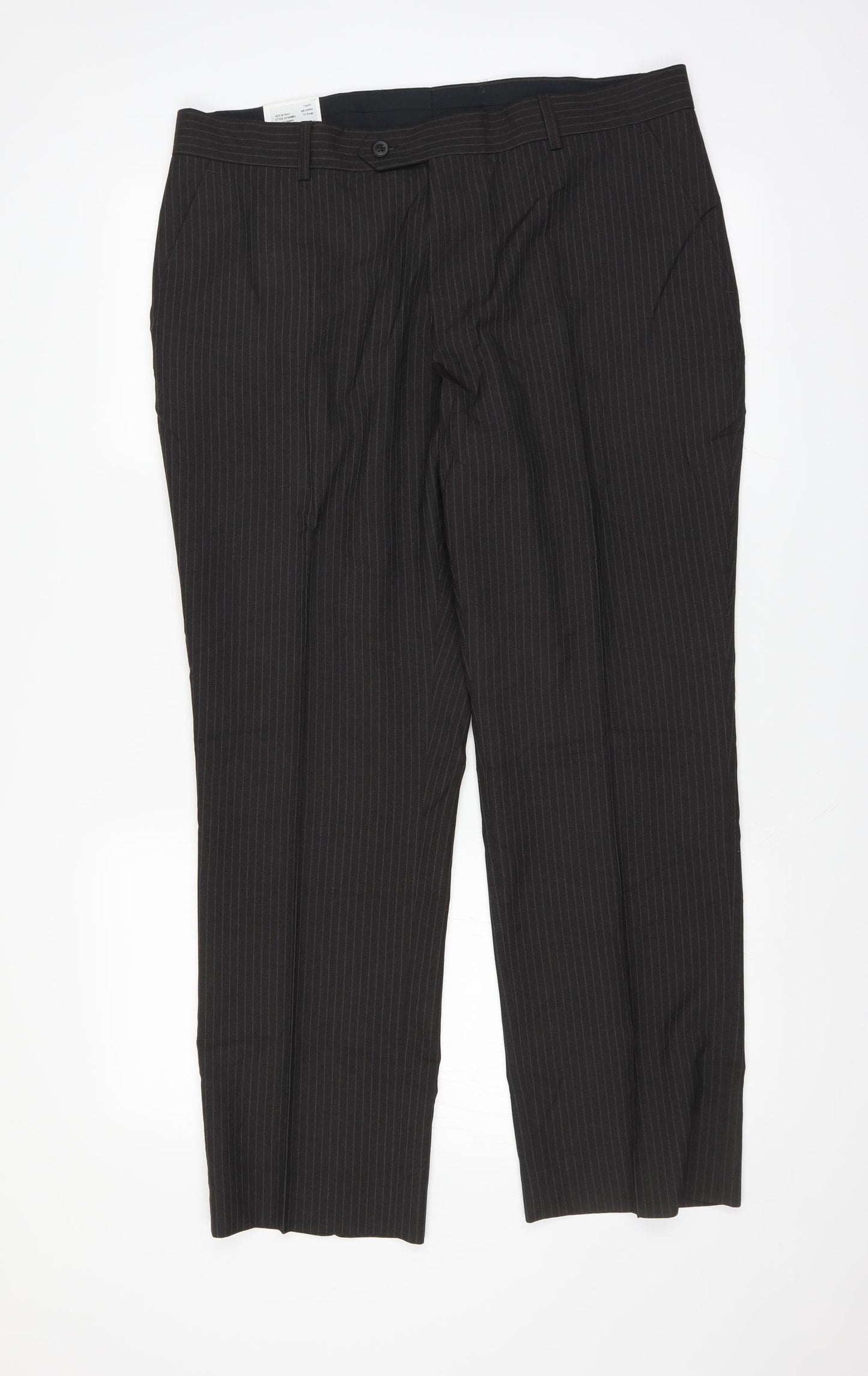 Sainsburys Mens Brown Striped  Trousers  Size 36 in L29 in - SHORT LEG