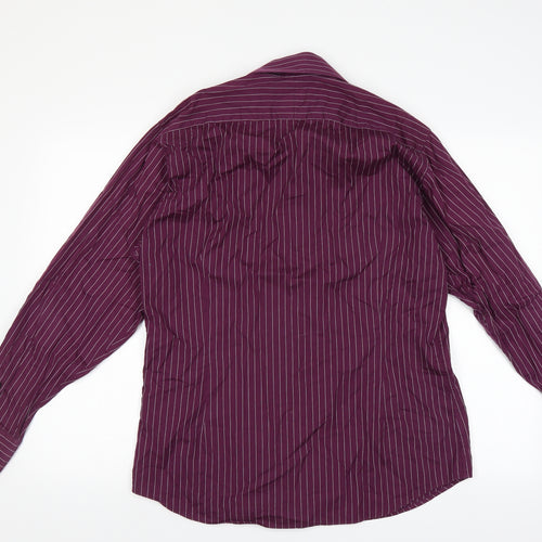 Hawes & Curtis Mens Purple Striped   Dress Shirt Size M