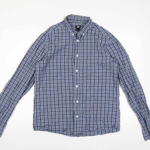 H&M Mens Blue Check   Button-Up Size M