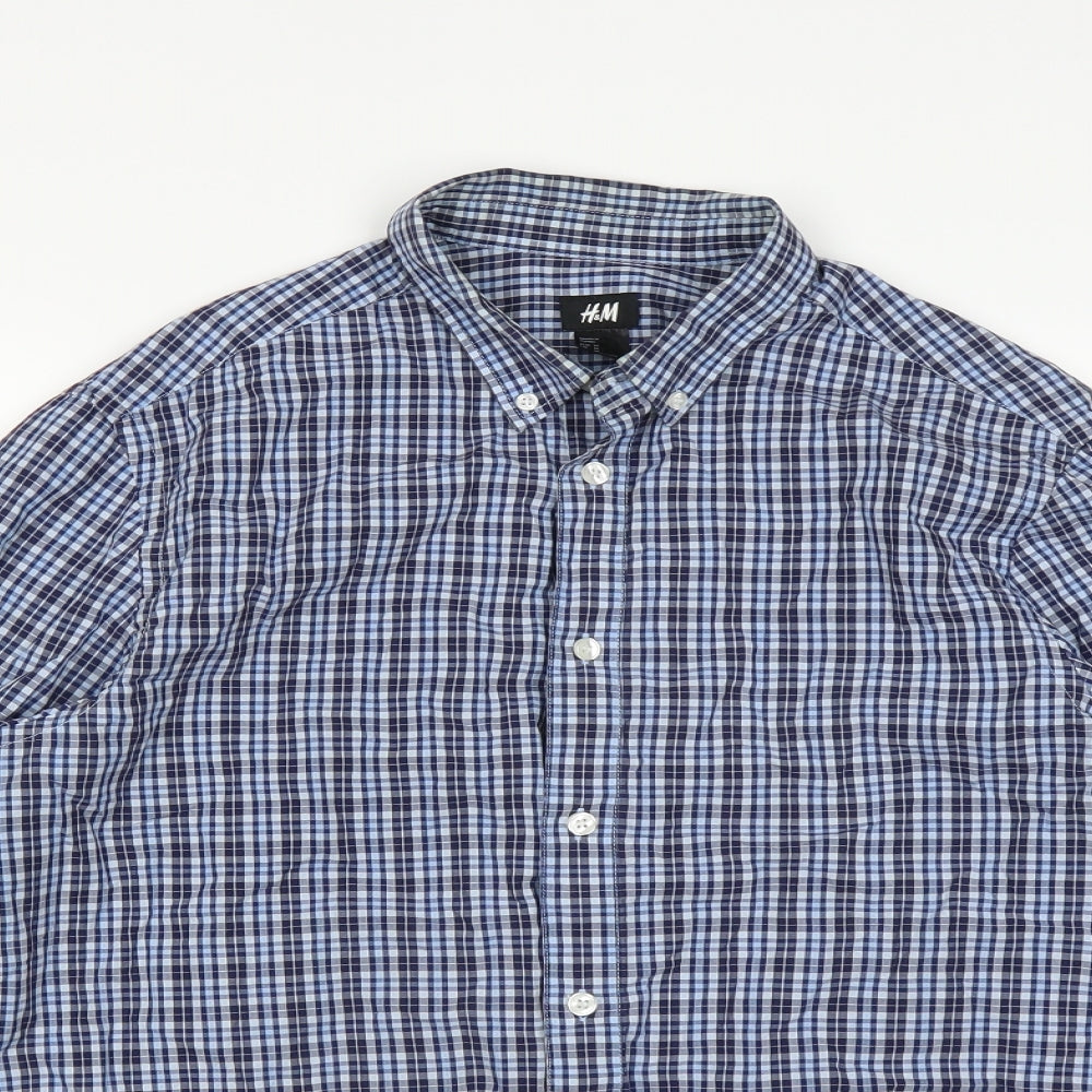 H&M Mens Blue Check   Button-Up Size M