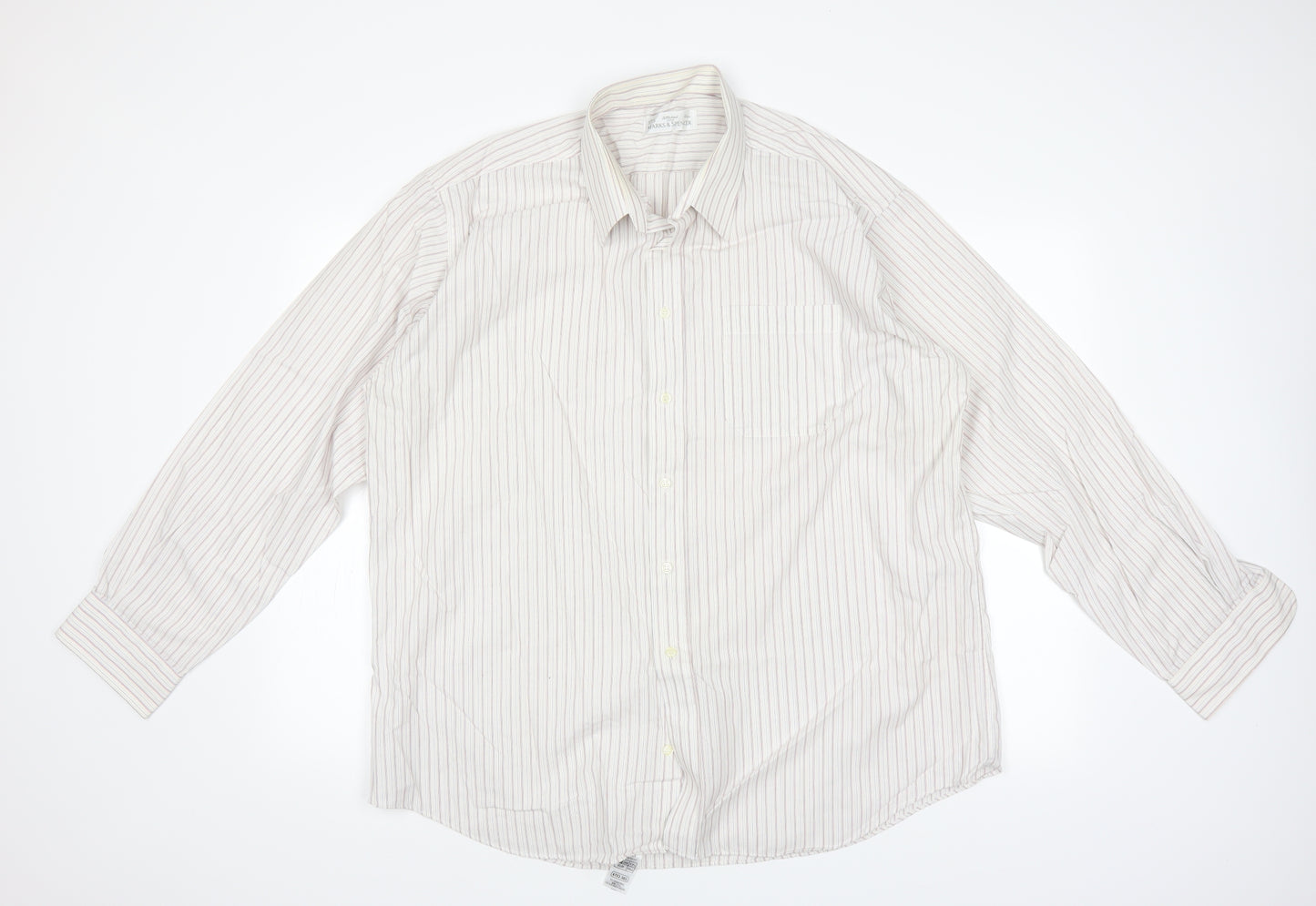 Marks and Spencer Mens White Striped   Dress Shirt Size 17.5