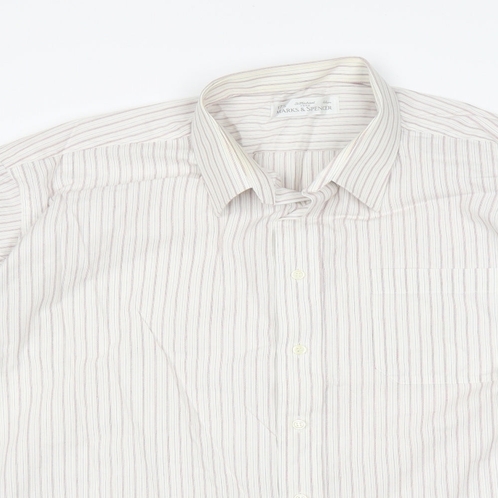 Marks and Spencer Mens White Striped   Dress Shirt Size 17.5