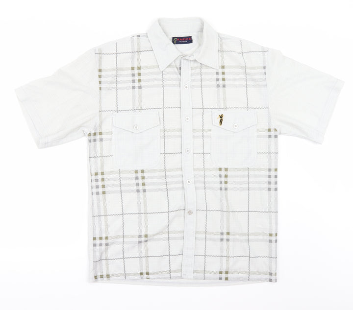 KAIDITE Mens Beige Check Button-Up Size L