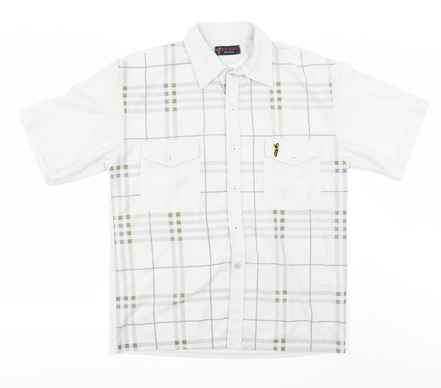 KAIDITE Mens Beige Check   Button-Up Size L