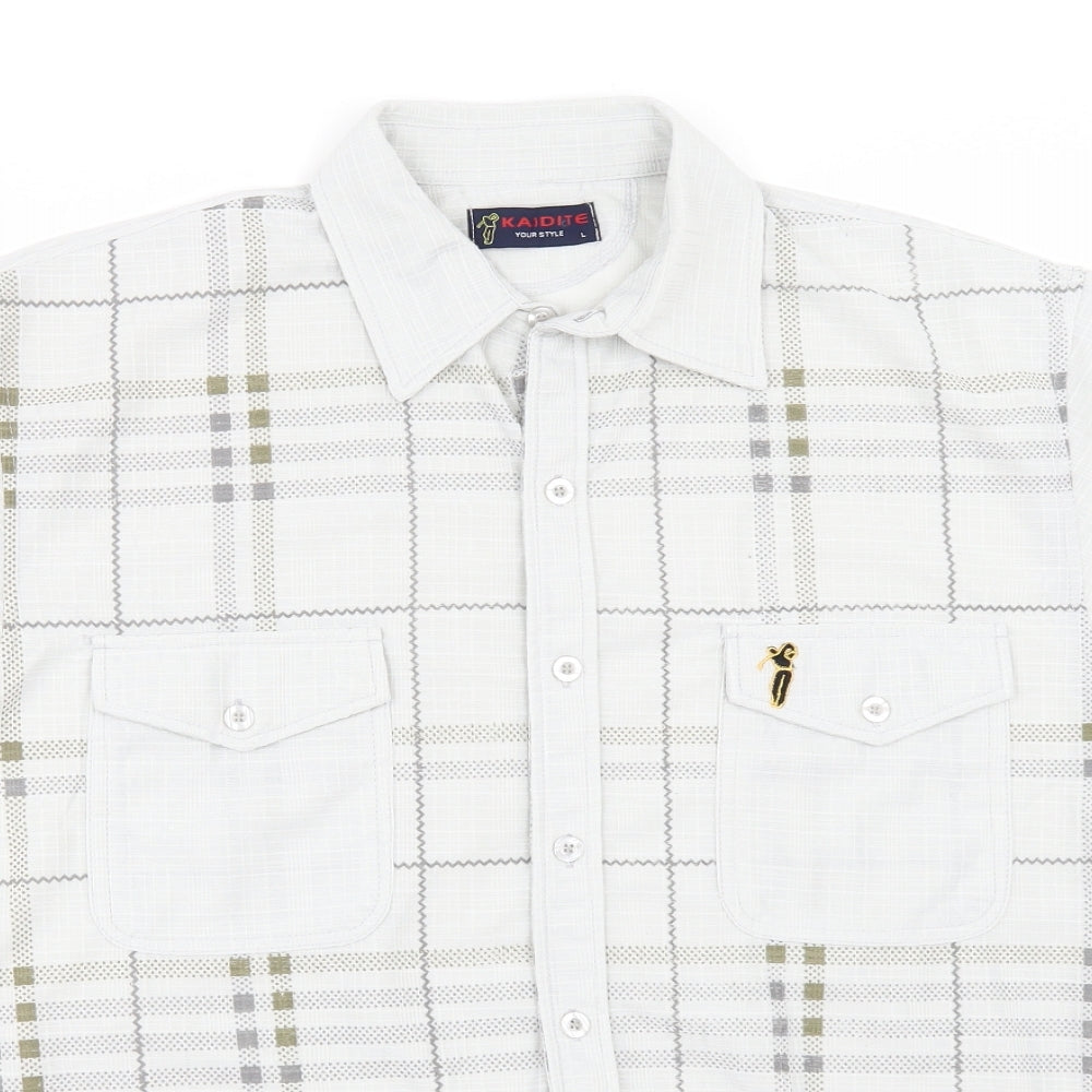 KAIDITE Mens Beige Check   Button-Up Size L