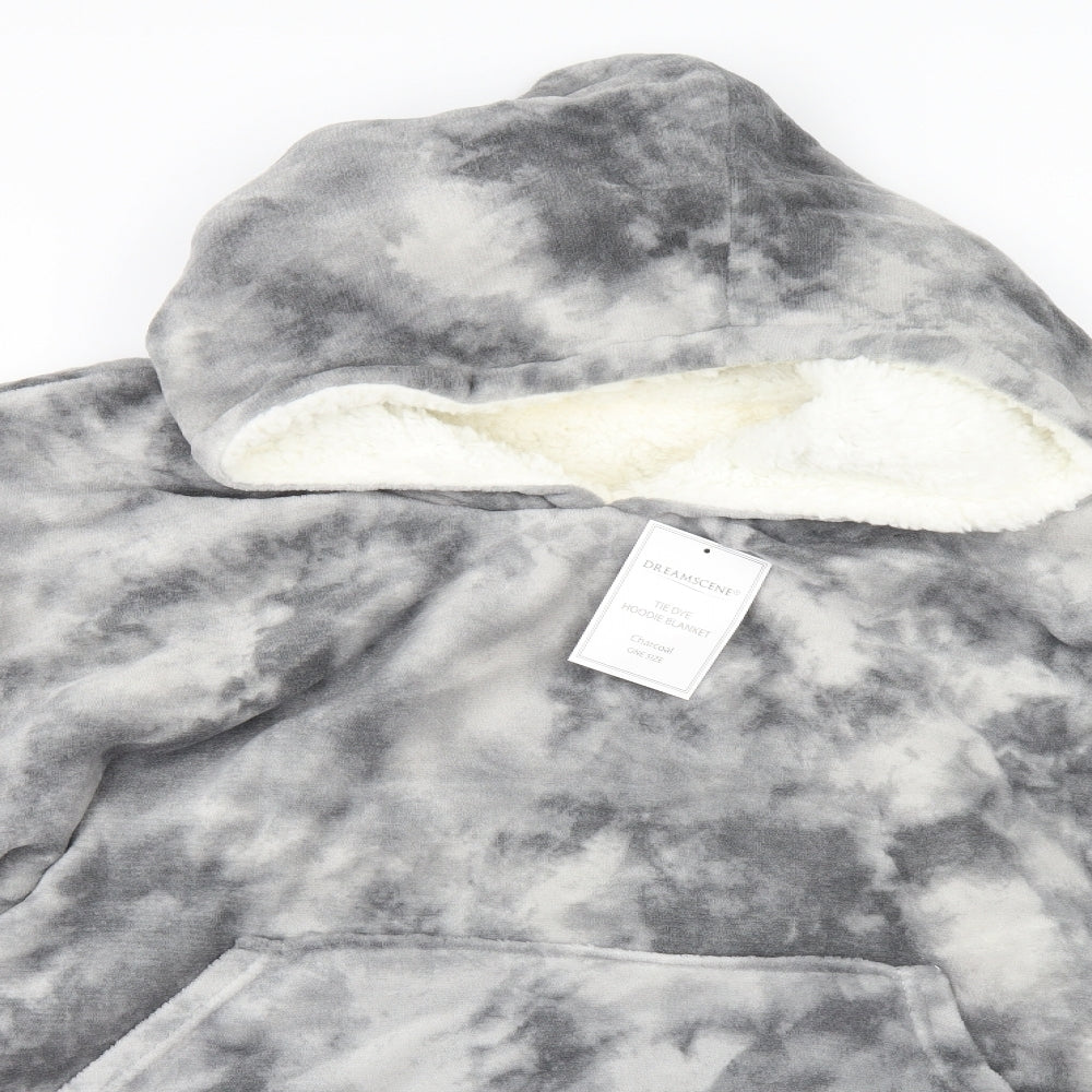DREAMSCENE Womens Grey Solid Fleece Top Robe One Size  - hoodie blanket