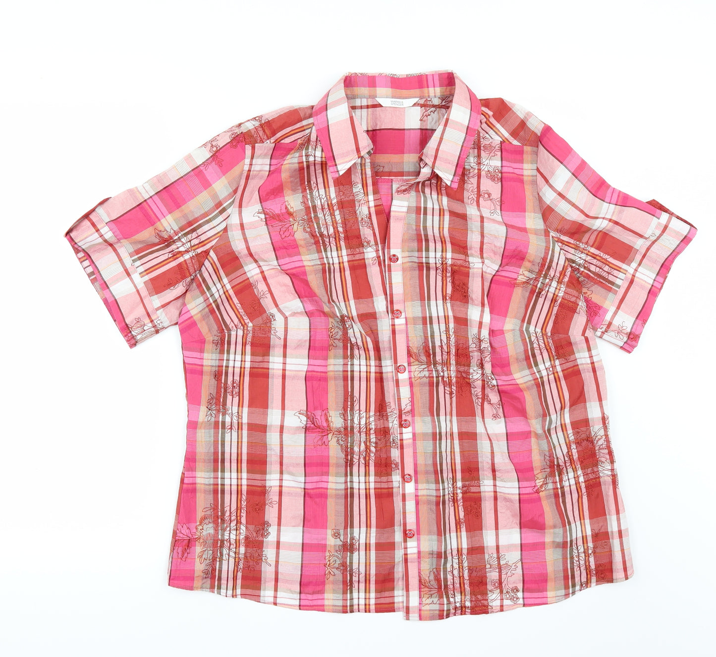 Marks and Spencer Womens Multicoloured Check  Basic Button-Up Size 18