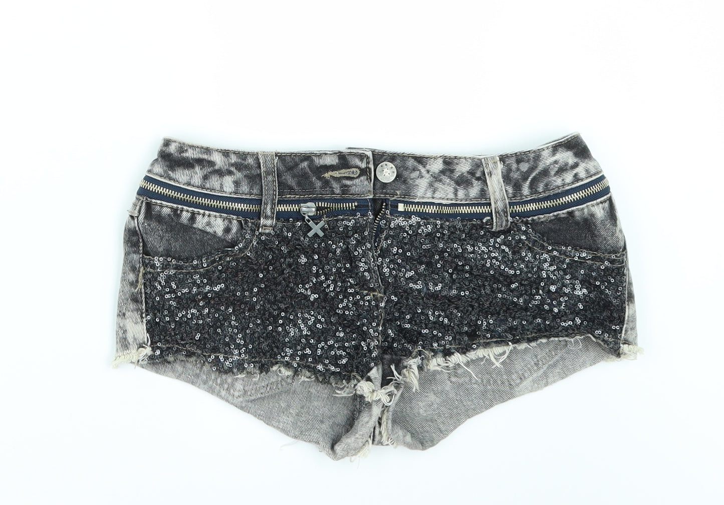 Crafted Womens Black  Denim Hot Pants Shorts Size 8