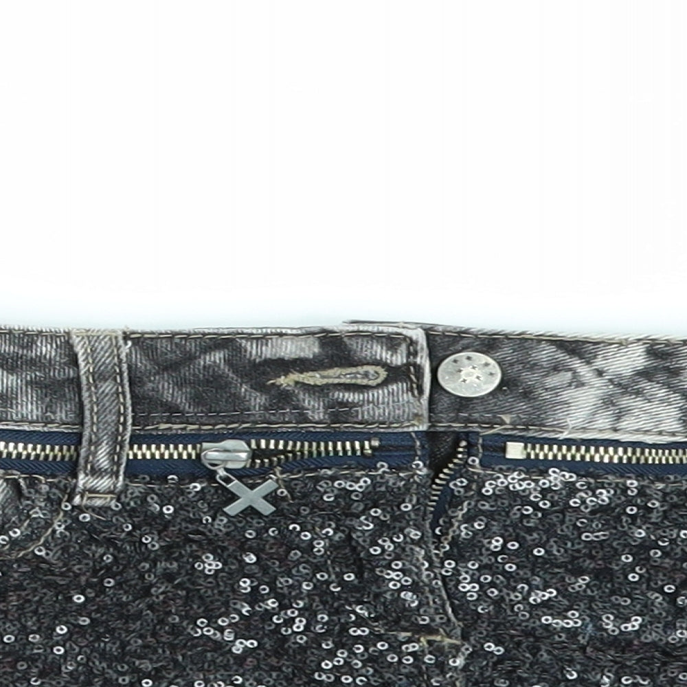 Crafted Womens Black  Denim Hot Pants Shorts Size 8
