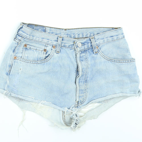 Levi's Womens Blue  Denim Hot Pants Shorts Size 32 - Customised Cropped