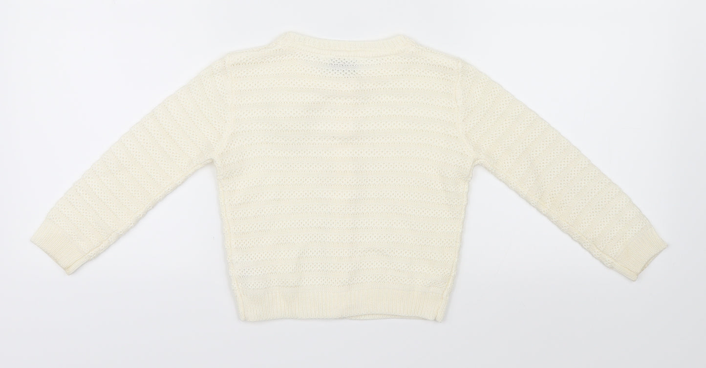 George Girls White  Knit Cardigan Jumper Size 3-4 Years  - Flower detail