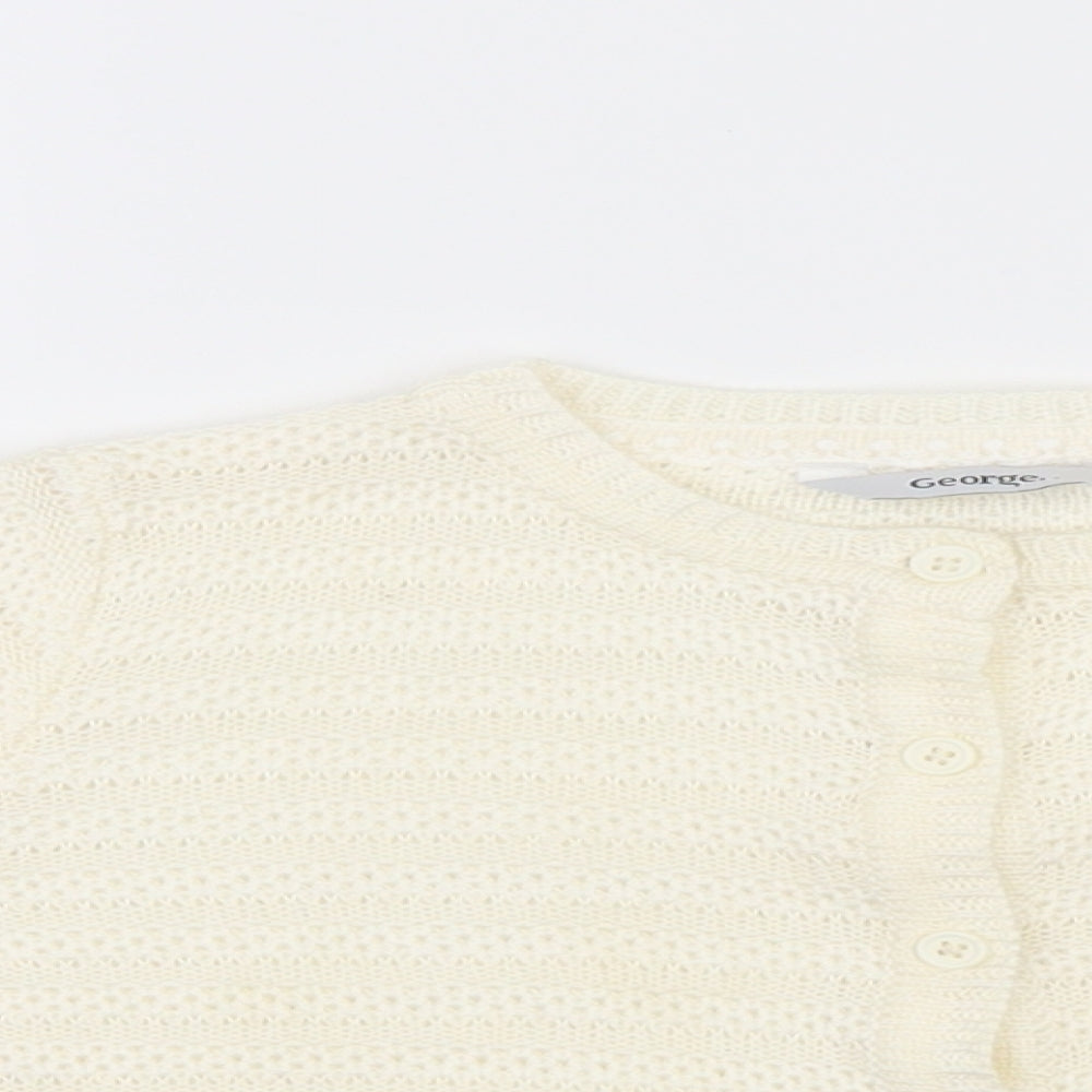 George Girls White  Knit Cardigan Jumper Size 3-4 Years  - Flower detail
