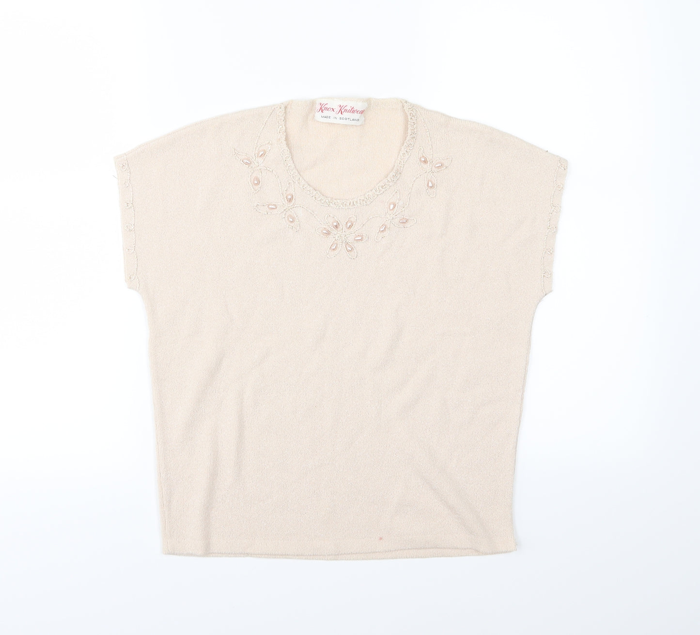 NEXT Womens Beige Floral Knit Pullover Jumper Size 8  - beaded