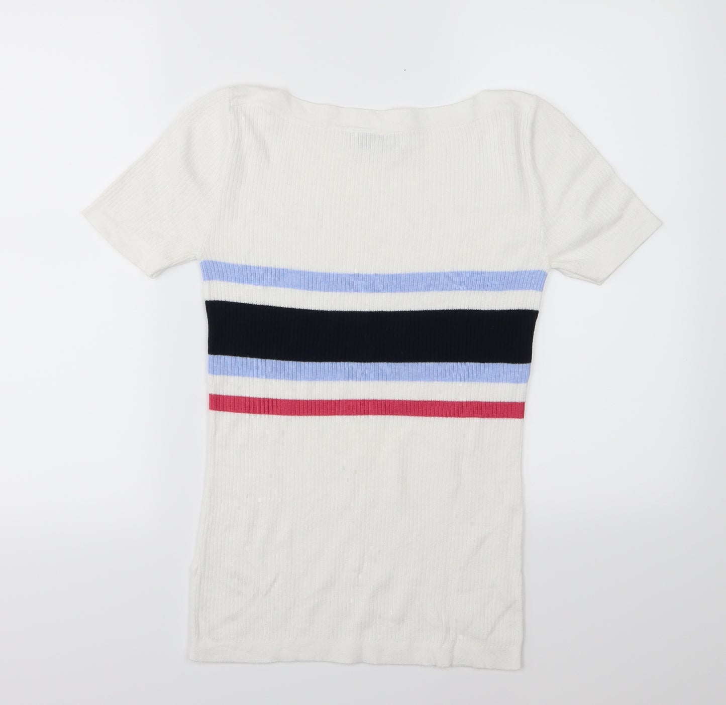 NEXT Womens White Striped Knit Pullover Jumper Size 10