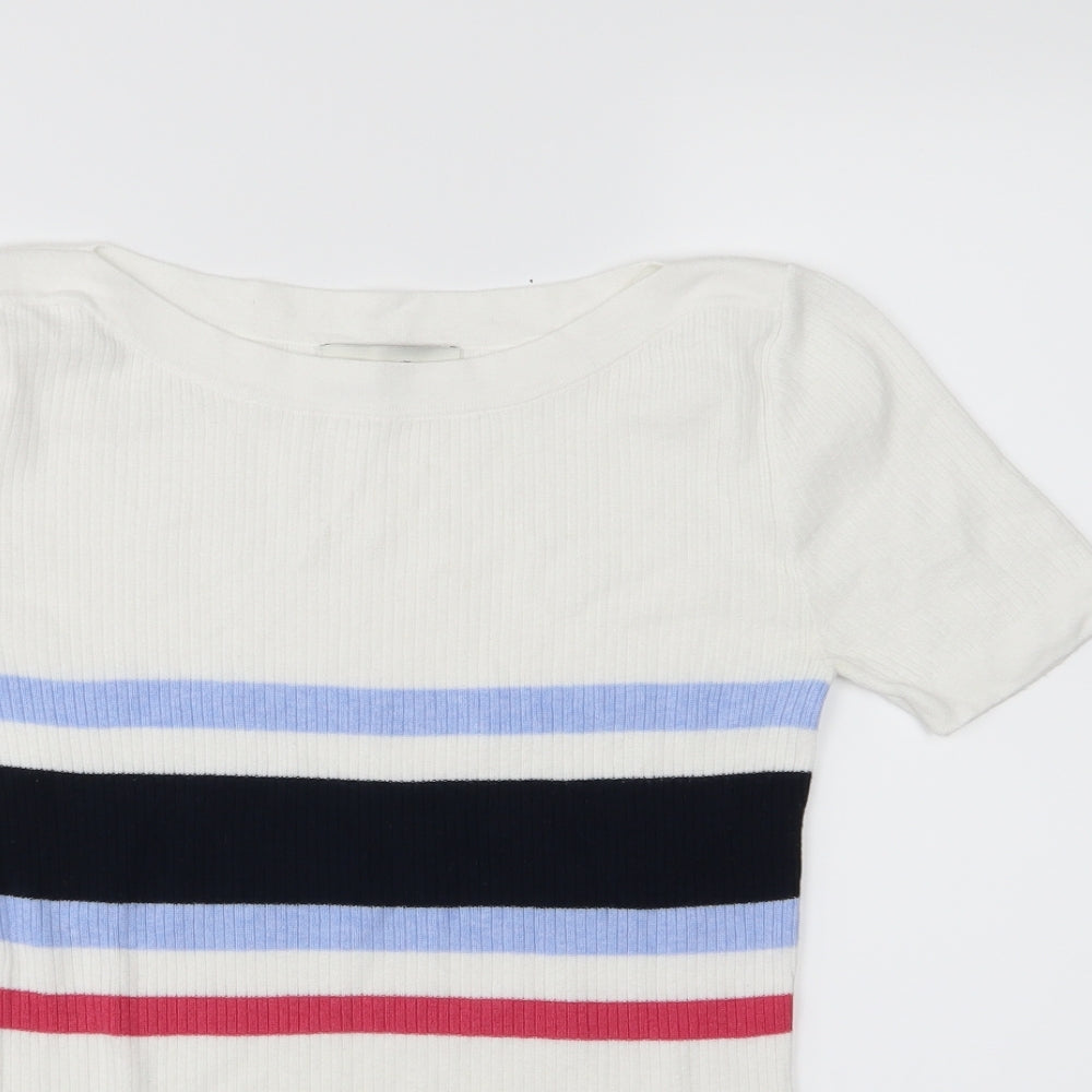 NEXT Womens White Striped Knit Pullover Jumper Size 10