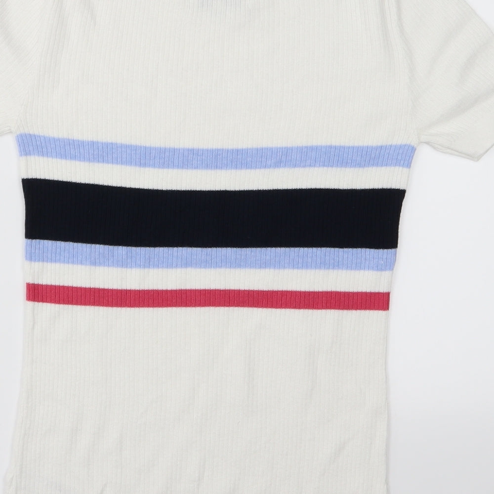 NEXT Womens White Striped Knit Pullover Jumper Size 10