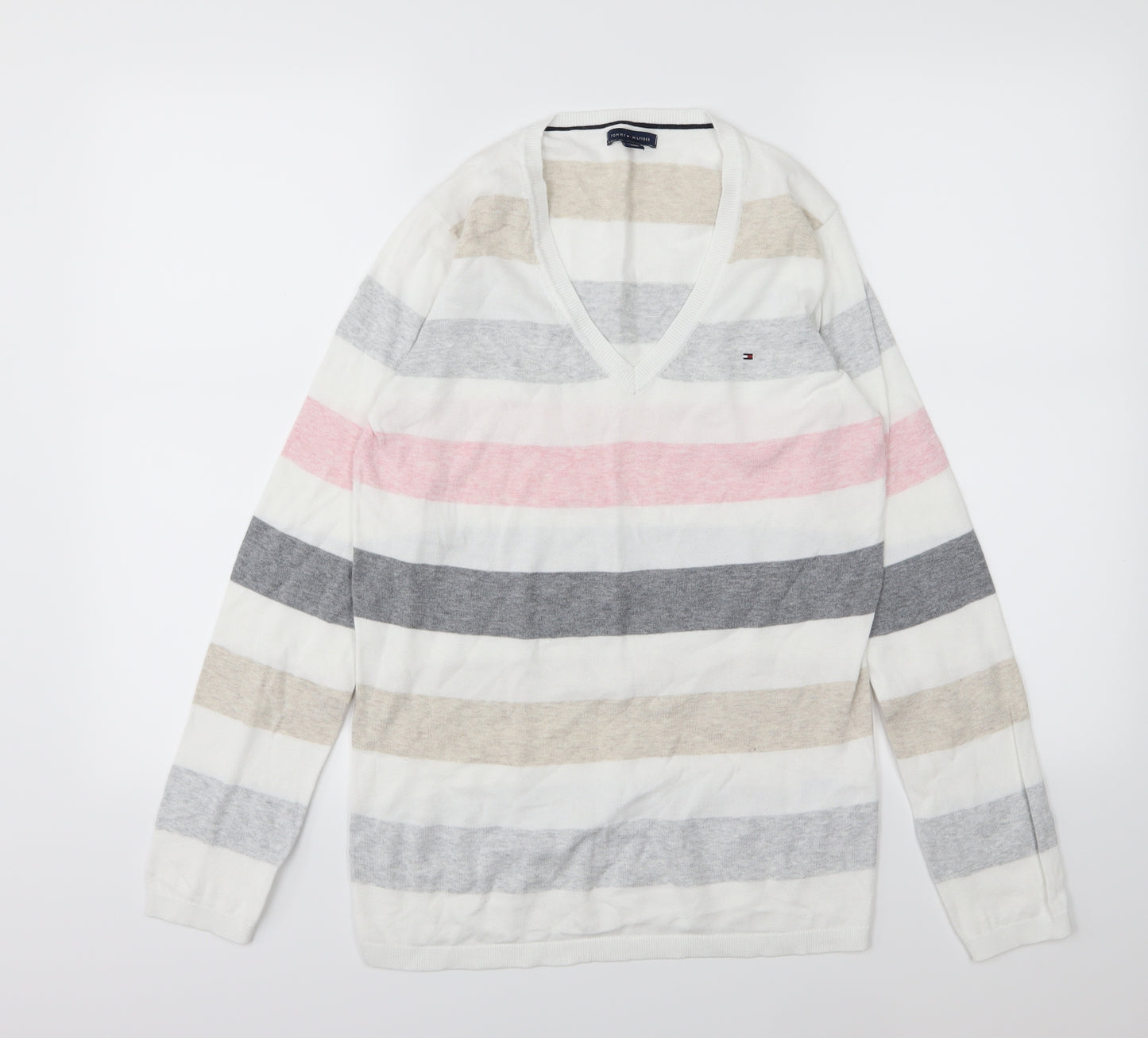 Tommy Hilfiger Womens White Striped Knit Pullover Jumper Size M