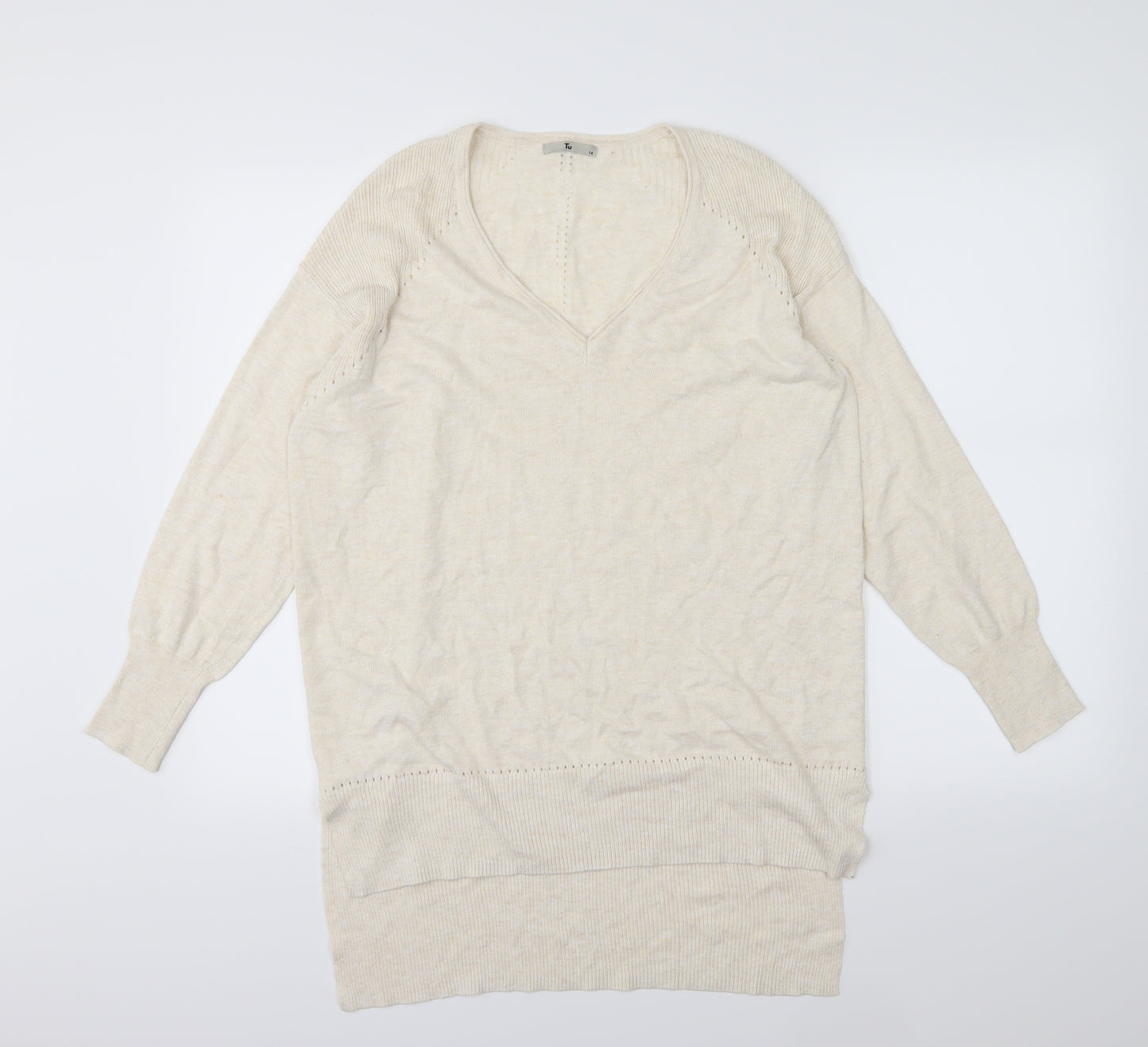 TU Womens Beige  Knit Pullover Jumper Size 14