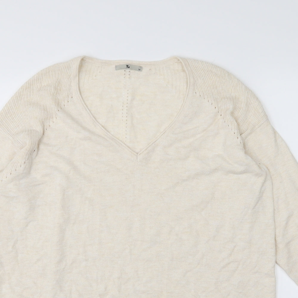 TU Womens Beige  Knit Pullover Jumper Size 14