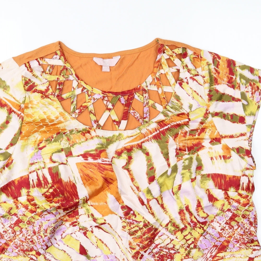 top to toe Womens Orange Animal Print Chiffon Basic Blouse Size 18