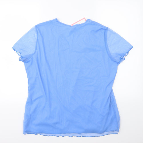 Julipa Womens Blue Floral Chiffon Basic Blouse Size 18