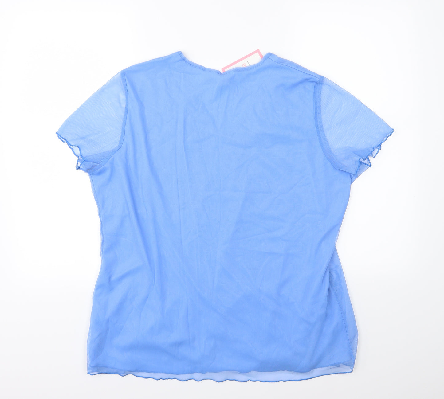 Julipa Womens Blue Floral Chiffon Basic Blouse Size 18