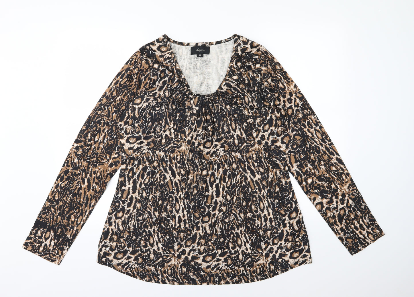 Elegance Womens Brown Animal Print Jersey Basic T-Shirt Size 20