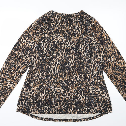 Elegance Womens Brown Animal Print Jersey Basic T-Shirt Size 20