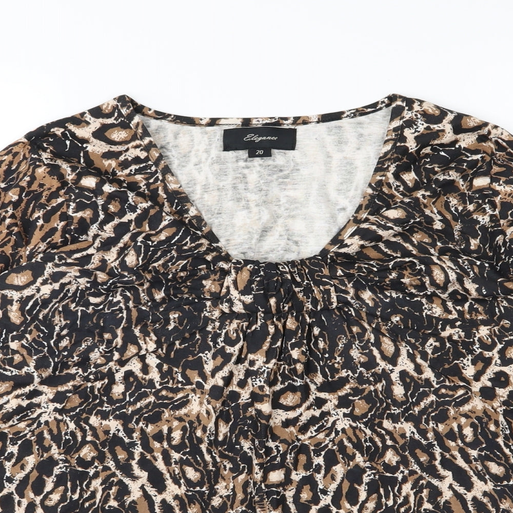 Elegance Womens Brown Animal Print Jersey Basic T-Shirt Size 20
