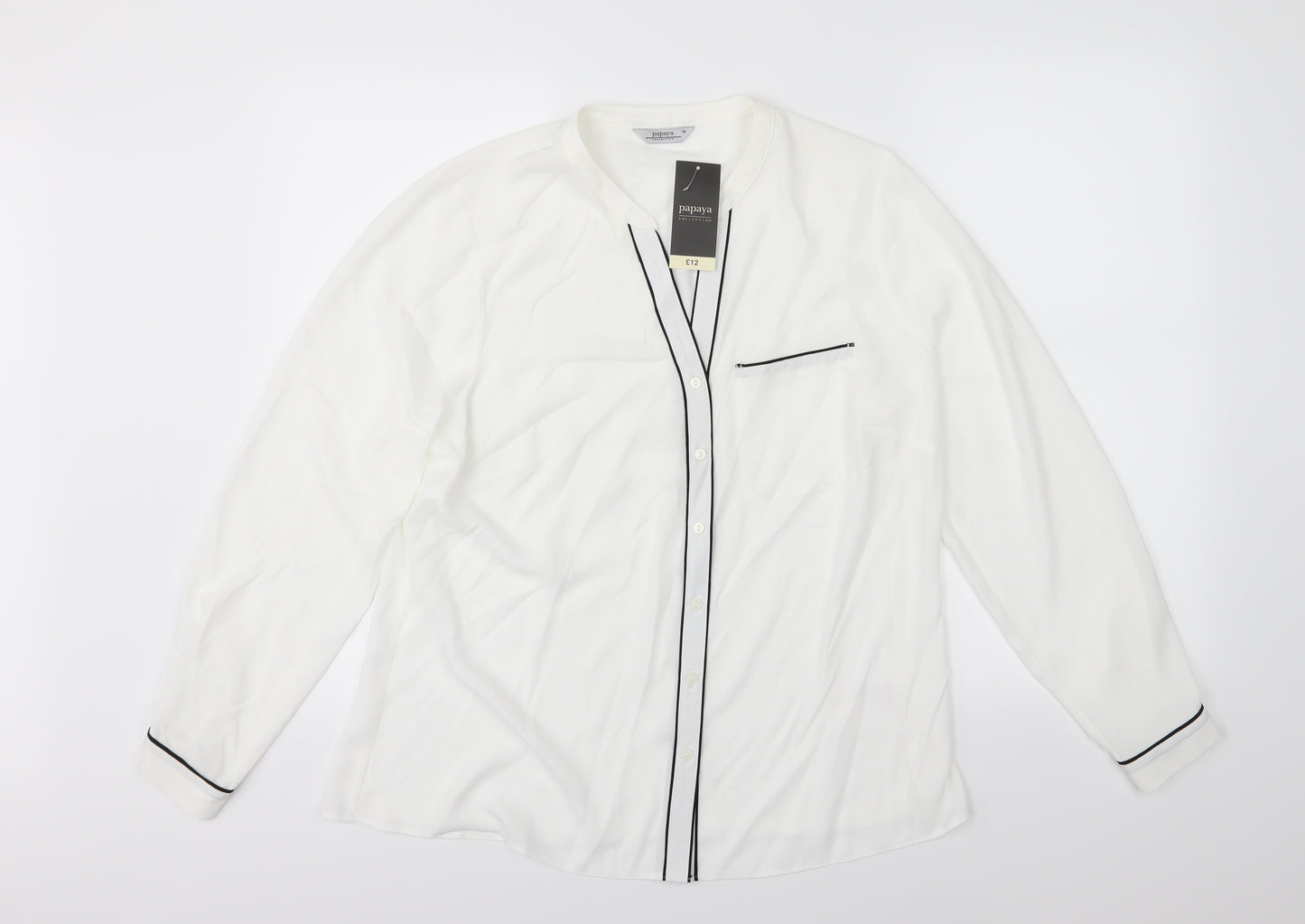 Papaya Womens White Striped Chiffon Basic Blouse Size 16