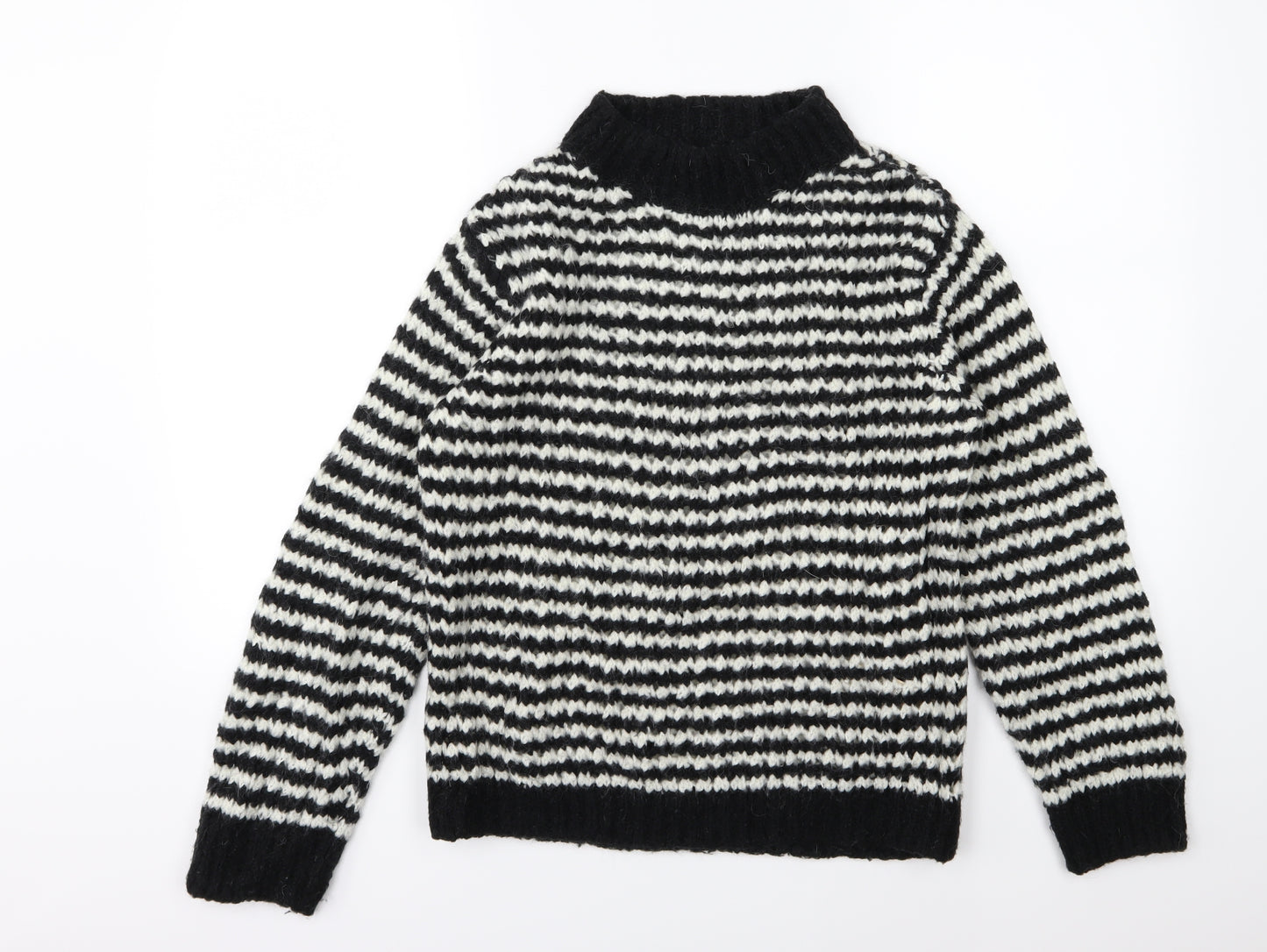 Massimo Dutti Womens Black Striped Knit Pullover Jumper Size S