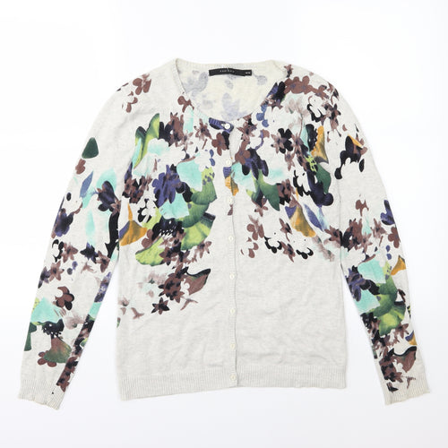 Portsaid Womens Beige Floral Knit Cardigan Jumper Size XS