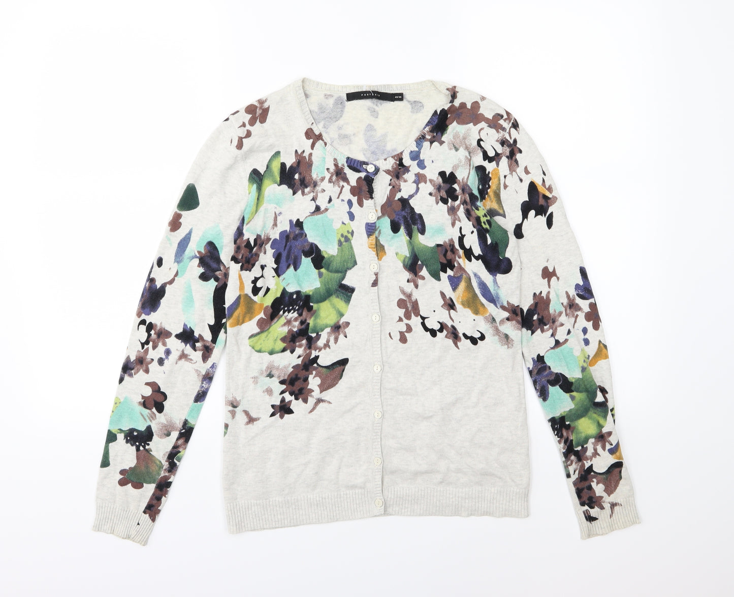 Portsaid Womens Beige Floral Knit Cardigan Jumper Size XS