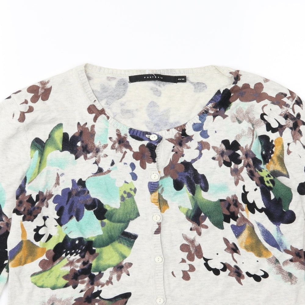 Portsaid Womens Beige Floral Knit Cardigan Jumper Size XS