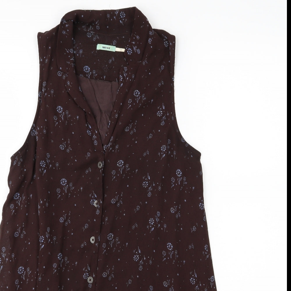 Kimchi Blue Womens Brown Floral Chiffon Basic Blouse Size XS