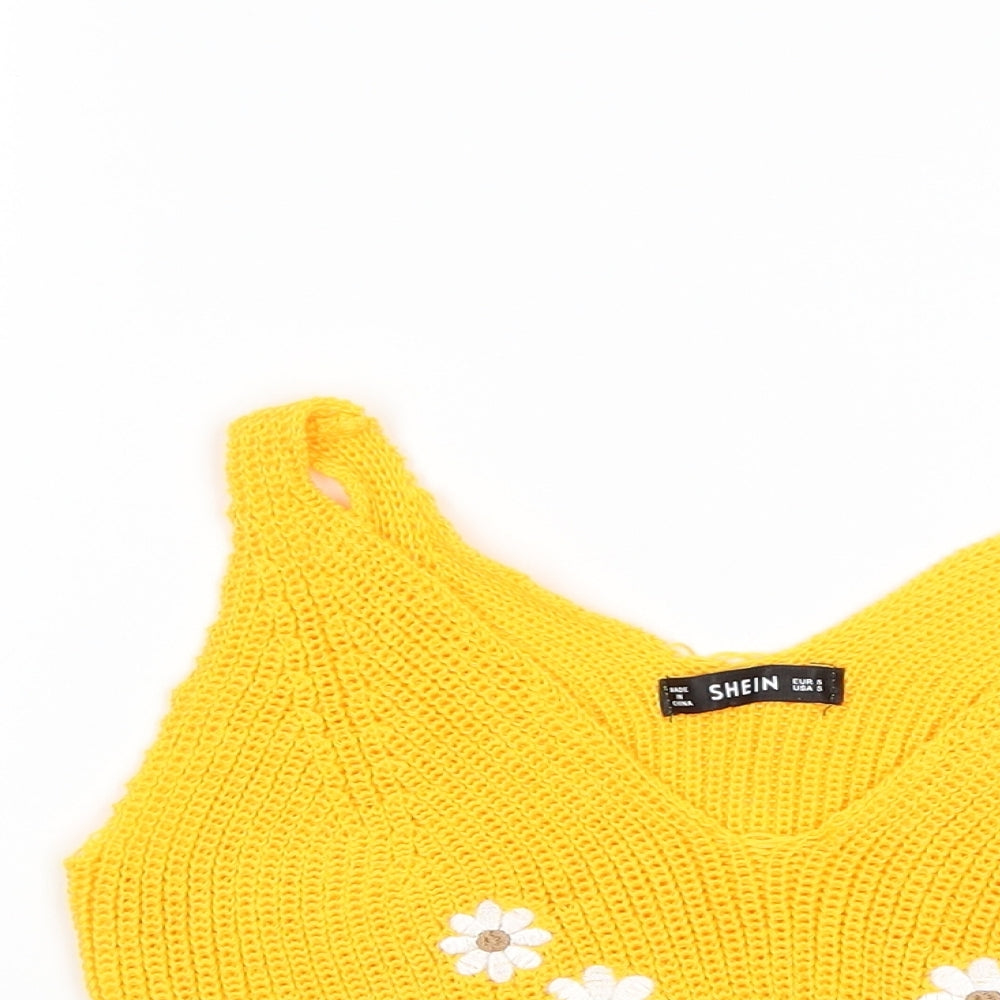 SheIn Womens Yellow  Knit Pullover Jumper Size S