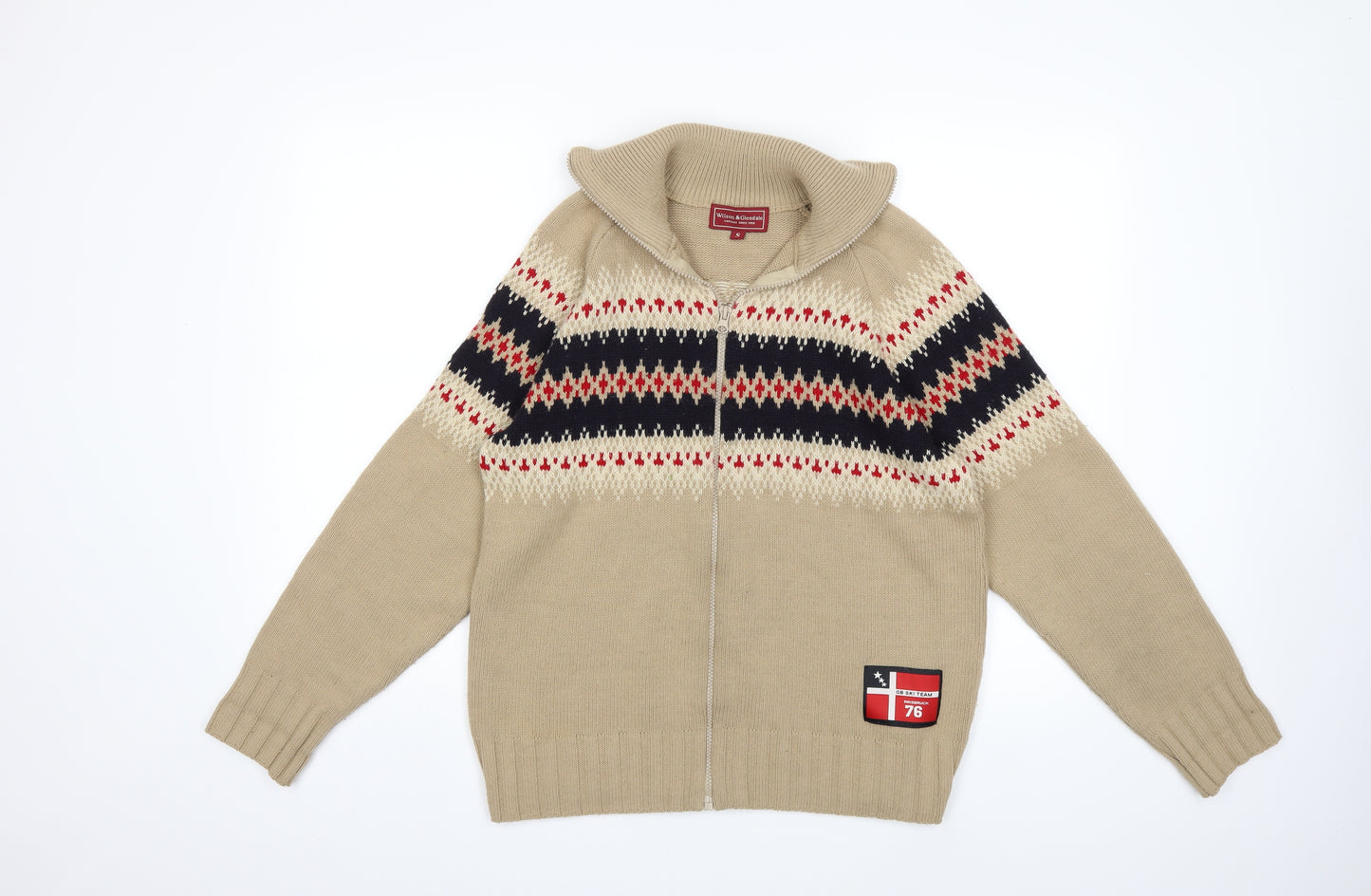 wilson&glendale Mens Beige Striped Knit Cardigan Jumper Size S