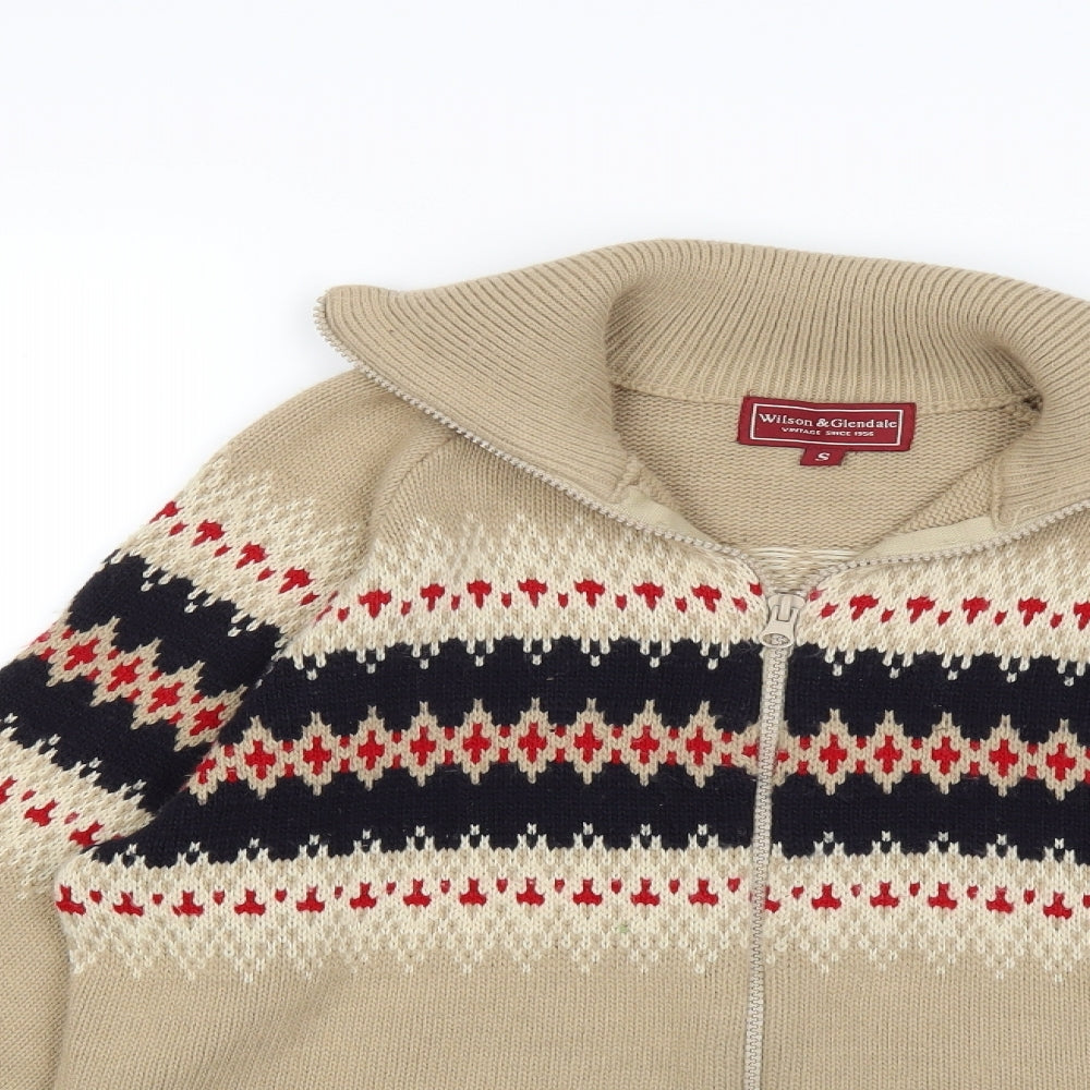 wilson&glendale Mens Beige Striped Knit Cardigan Jumper Size S