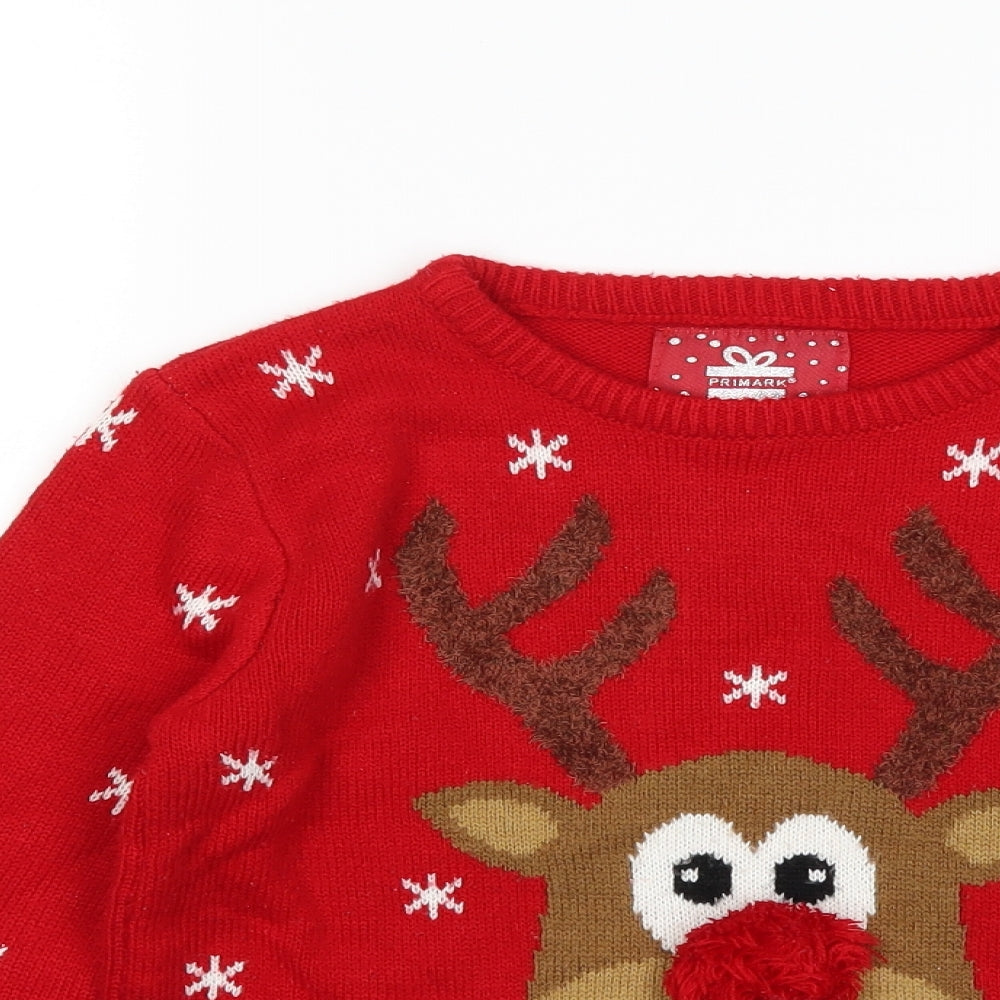 Primark Boys Red  Knit Pullover Jumper Size 9-10 Years  - christmas