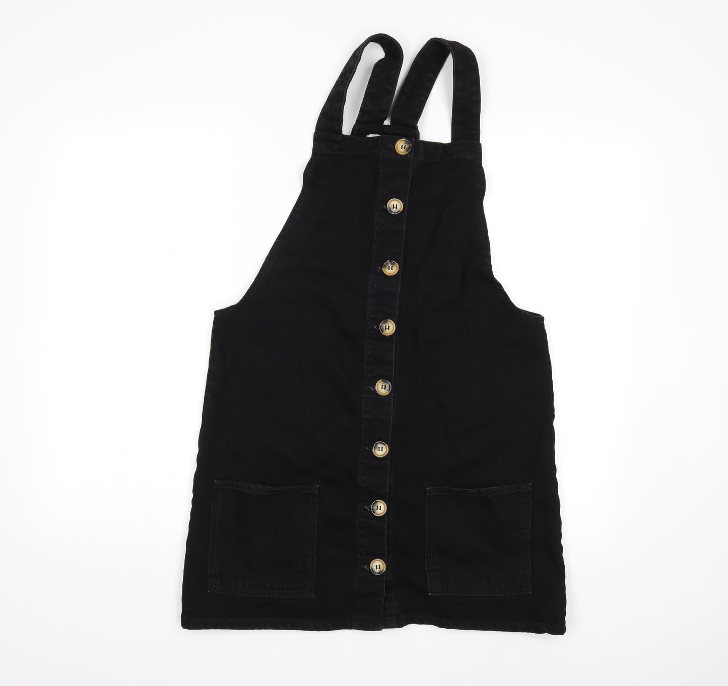 Denim & Co. Womens Black  Denim Pinafore/Dungaree Dress  Size 12
