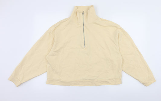 Front view of ASOS women’s yellow jersey pullover sweatshirt, size UK 8