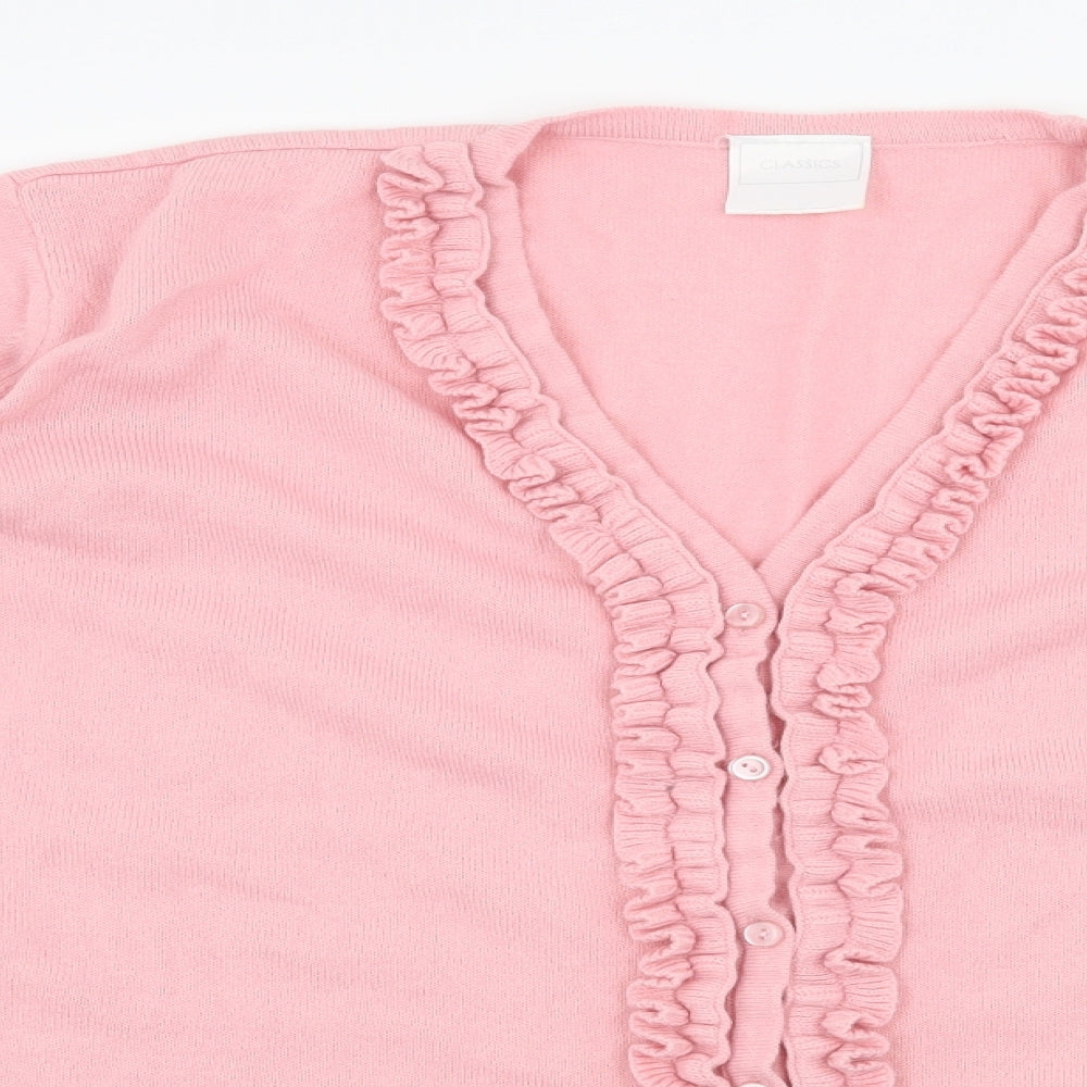 Classics Womens Pink  Knit Cardigan Jumper Size 20  - Ruffle Detail